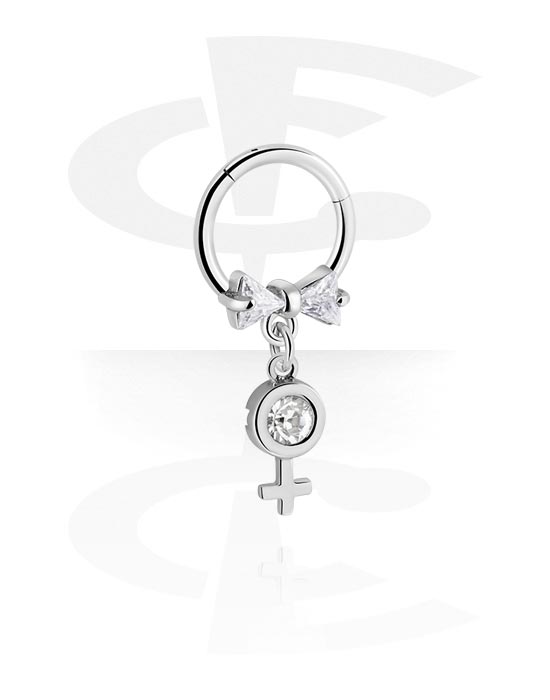 Piercing Rings, Piercing clicker (surgical steel, silver, shiny finish) with bow and charm with Venus symbol, Surgical Steel 316L, Plated Brass
