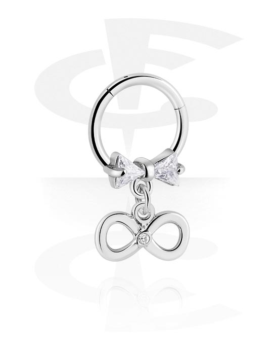Piercing Rings, Piercing clicker (surgical steel, silver, shiny finish) with bow and infinity charm, Surgical Steel 316L, Plated Brass