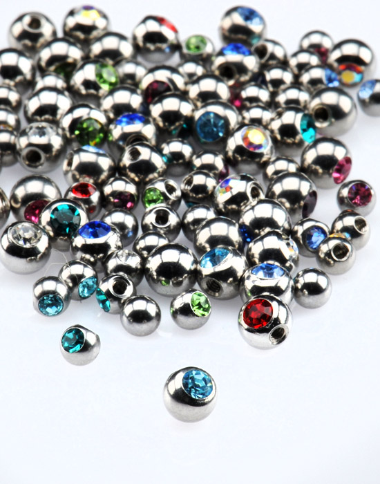 Tukkupakkaukset, Jeweled Side-Threaded Balls for 1.2mm Pins, Surgical Steel 316L