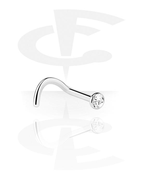 Näspiercingar, Curved nose stud (surgical steel, silver, shiny finish) med kristallsten, Kirurgiskt stål 316L