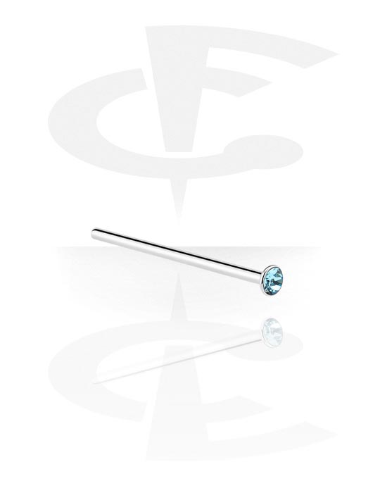 Nosovky a kroužky do nosu, Rovná nosovka (chirurgická ocel, stříbrná, lesklý povrch) s krystalovým kamínkem, Chirurgická ocel 316L