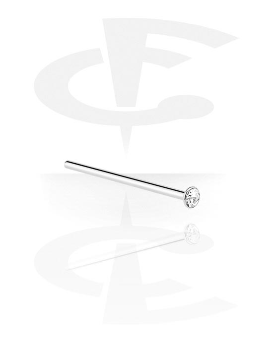 Nosovky a kroužky do nosu, Rovná nosovka (chirurgická ocel, stříbrná, lesklý povrch) s krystalovým kamínkem, Chirurgická ocel 316L