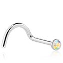 Piercings nez & Septums, Piercing nez incurvé (acier chirurgical, argent, finition brillante) avec pierre en crystal, Acier chirurgical 316L