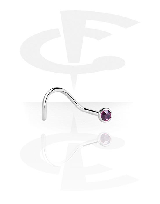 Nesestaver og -ringer, Buet nesedobb (kirurgisk stål, sølv, skinnende finish) med krystallstein, Kirurgisk stål 316L