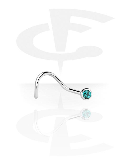 Näspiercingar, Curved nose stud (surgical steel, silver, shiny finish) med kristallsten, Kirurgiskt stål 316L