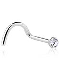 Piercings nez & Septums, Piercing nez incurvé (acier chirurgical, argent, finition brillante) avec pierre en crystal, Acier chirurgical 316L