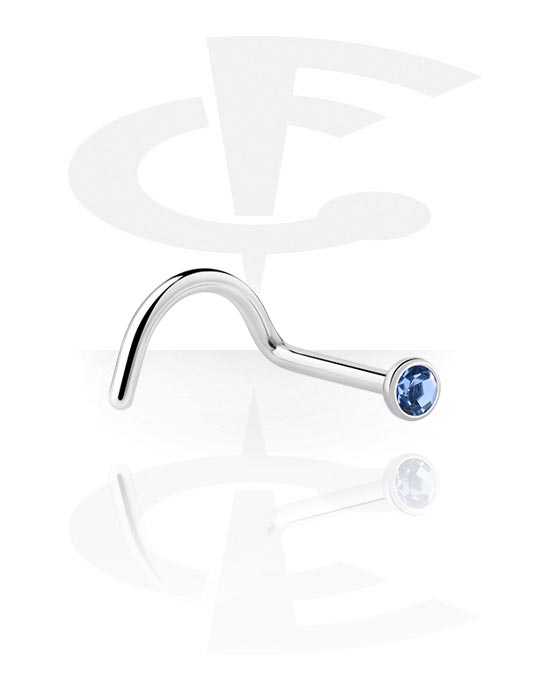 Curved nose stud (surgical steel, silver, shiny finish) with crystal