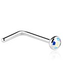 Piercings nez & Septums, Piercing nez en L (acier chirurgical, argent, finition brillante) avec pierre en crystal, Acier chirurgical 316L