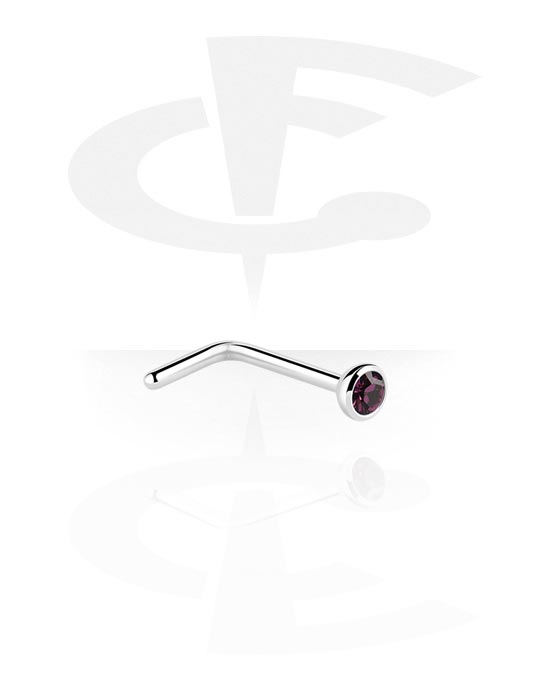 Lshaped nose stud (surgical steel, silver, shiny finish) with crystal