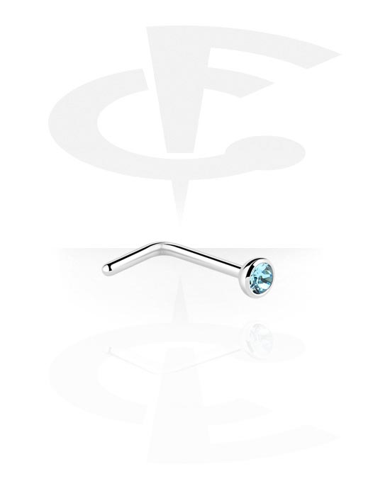 Nosovky a kroužky do nosu, Nosovka ve tvaru L (chirurgická ocel, stříbrná, lesklý povrch) s krystalovým kamínkem, Chirurgická ocel 316L
