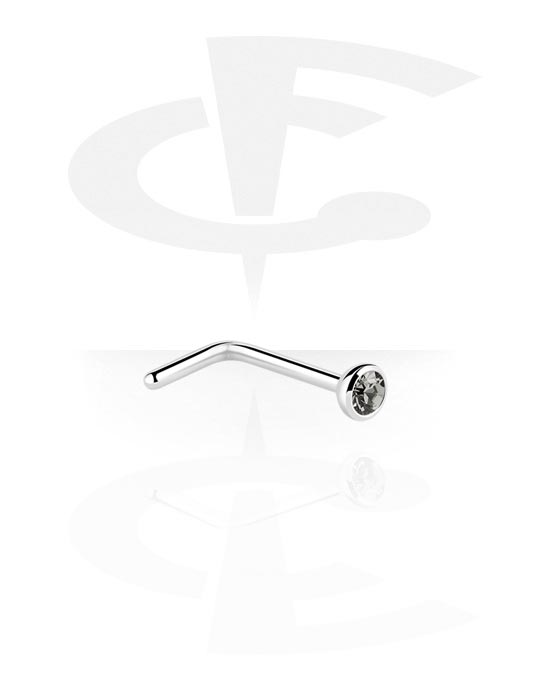 Nesestaver og -ringer, L-formet nesedobb (kirurgisk stål, sølv, skinnende finish) med krystallstein, Kirurgisk stål 316L