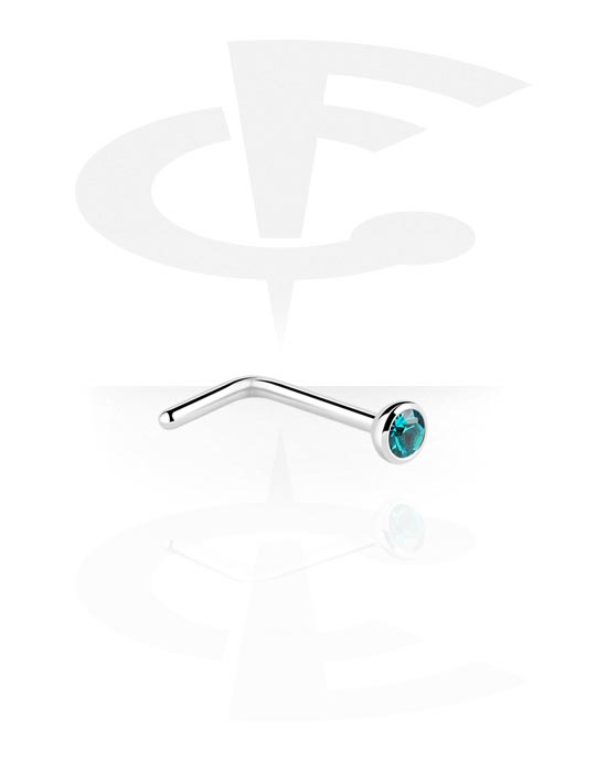 Nosovky a kroužky do nosu, Nosovka ve tvaru L (chirurgická ocel, stříbrná, lesklý povrch) s krystalovým kamínkem, Chirurgická ocel 316L