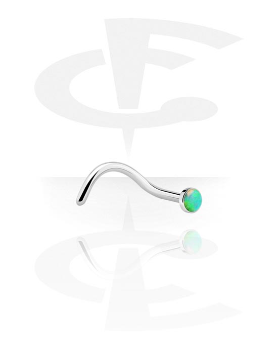 Näspiercingar, Curved nose stud (surgical steel, silver, shiny finish) med konstgjord opal, Kirurgiskt stål 316L