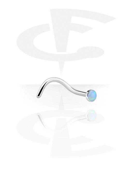 Piercings para o nariz, Stud curvado de nariz (aço cirúrgico, prata, acabamento brilhante) com opala sintética, Aço cirúrgico 316L