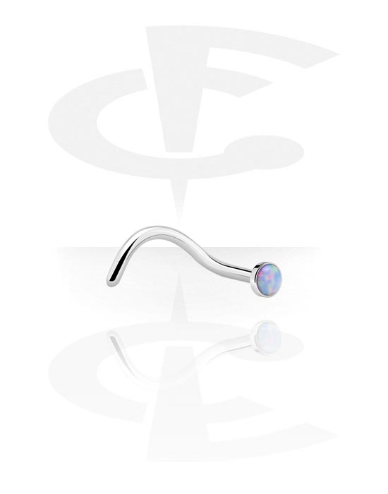 Neuspiercings & Septums, Gebogen neusknopje (chirurgisch staal, zilver, glanzende afwerking) met synthetische opaal, Chirurgisch staal 316L