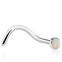 Piercings nez & Septums, Piercing nez incurvé (acier chirurgical, argent, finition brillante) avec opale synthétique, Acier chirurgical 316L