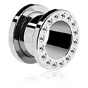 Alagutak és dugók, Screw-on tunnel (surgical steel, silver) val vel Kristálykövek, Sebészeti acél, 316L