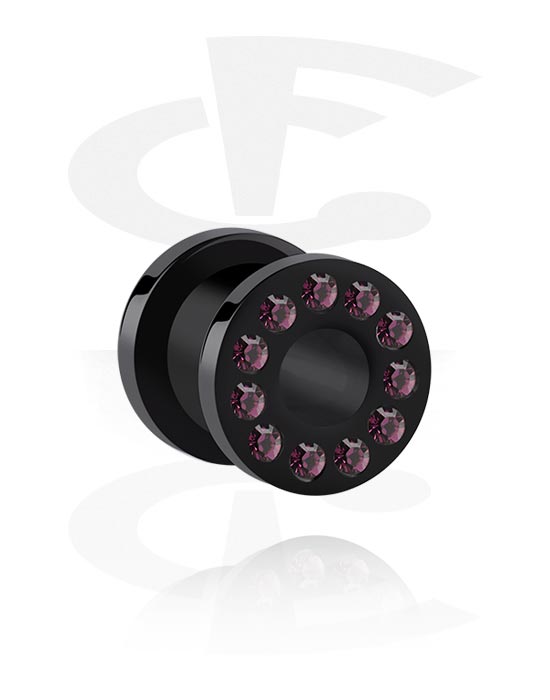 Tunnels & Plugs, Screw-on tunnel (acrylic, black) with crystal stones, Acrylic