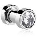 Screw-on tunnel (surgical steel, silver) med kristallsten