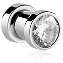 Túnel screw-on (acero quirúrgico, plateado, acabado brillante) con piedra brillante