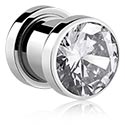 Screw-on tunnel (surgical steel, silver, shiny finish) with crystal stone