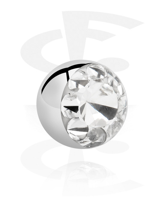 Kulor, stavar & mer, Ball for 1.6mm threaded pins (surgical steel, silver, shiny finish) med kristallsten, Kirurgiskt stål 316L