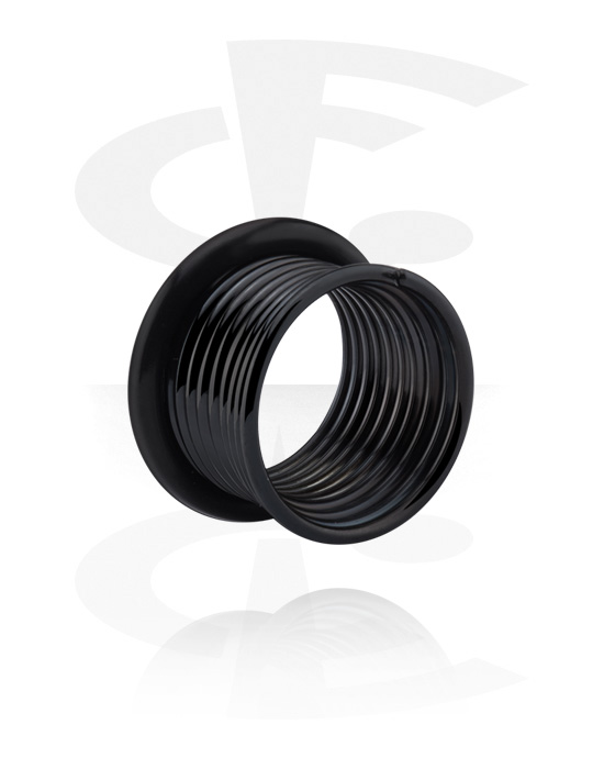 Tunnels & Plugs, Single flared tunnel (surgical steel, black, shiny finish) with spiral design and O-ring, Surgical Steel 316L