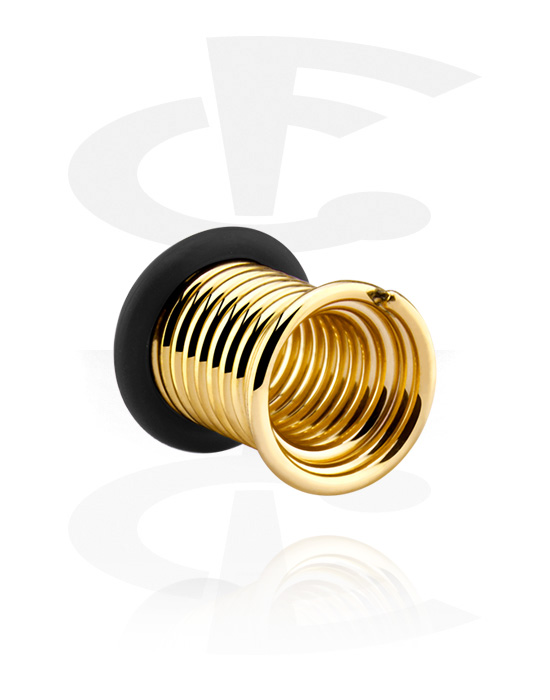 Tunnels & Plugs, Single flared tunnel (surgical steel, gold, shiny finish) with spiral design and O-ring, Gold Plated Surgical Steel 316L