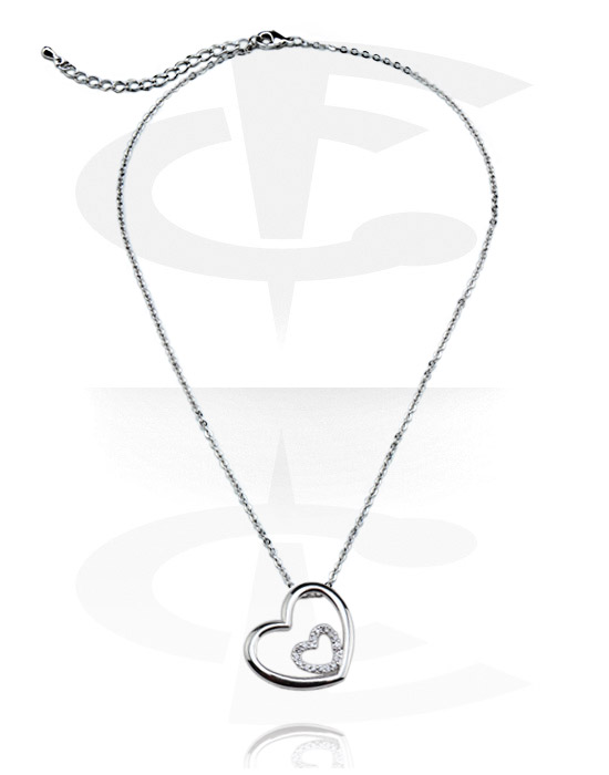 Halsketten, Modische Halskette mit Herz-Anhänger und Kristallsteinchen, Plattiertes Messing