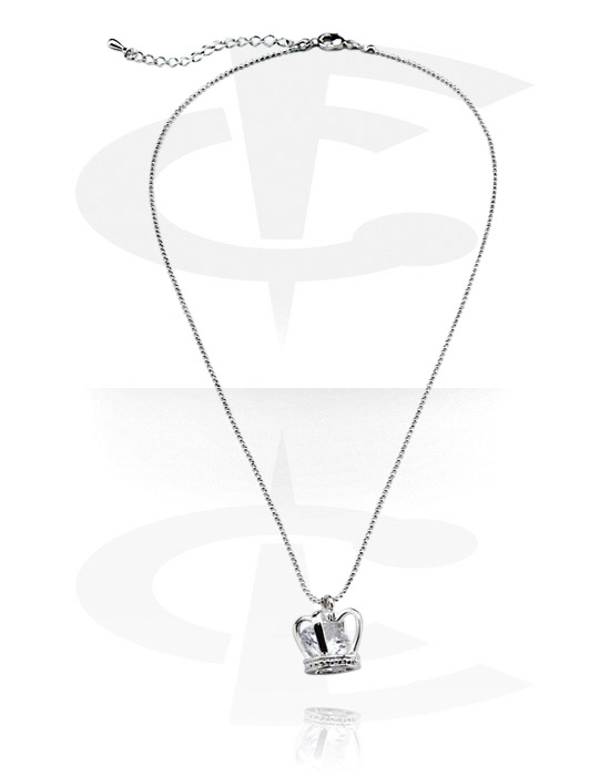 Náhrdelníky, Módní náhrdelník s crown pendant a krystalovým kamínkem, Pokovená mosaz