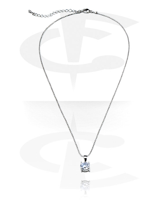 Halskæder, Modehalskæde med pendant with crystal stone, Pletteret messing