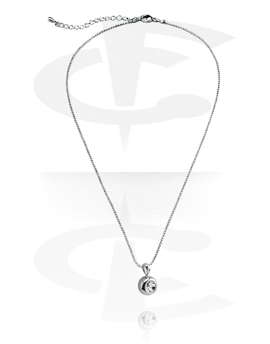Halsband, Modehalsband med pendant with crystal stone, Överdragen mässing