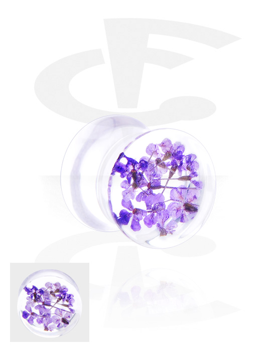 Tunnels & Plugs, Double flared plug (acrylic,transparent) with flower design, Acrylic