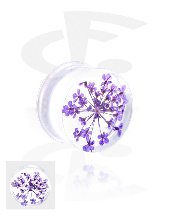 Tunely & plugy, Plug s rozšírenými koncami (akryl transparentný) s dizajnom kvetina, Akryl