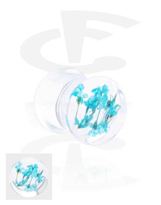 Tunnels & Plugs, Plug double flared (acrylique, transparent) avec fleur imprimée, Acrylique