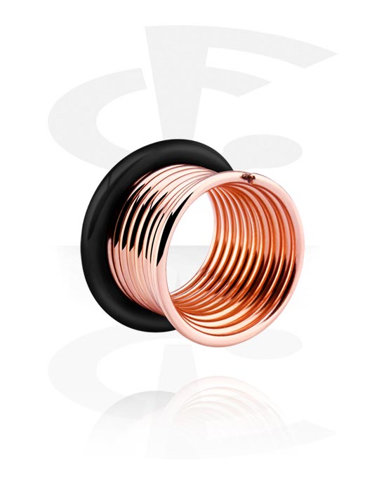 Tunnel & Plug, Single flared tunnel (acciaio chirurgico rosa, finitura lucida) con design a spirale e o-ring, Acciaio chirurgico 316L placcato in oro rosa