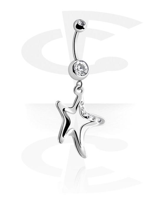 Bananer, Belly button ring (surgical steel, silver, shiny finish) med stjärnhängsmycke och kristallstenar, Kirurgiskt stål 316L