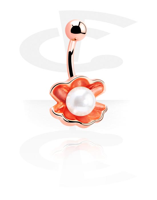 Curved Barbells, Belly button ring (surgical steel, rose gold, shiny finish) with imitation pearl, Surgical Steel 316L
