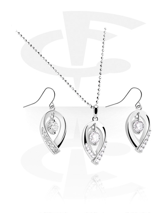 Necklaces, Necklace and Earrings set with crystal stones, Plated Brass