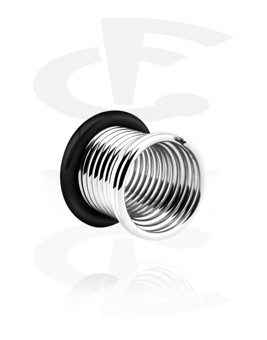 Tunnels & Plugs, Single flared tunnel (surgical steel, silver, shiny finish) with spiral design and O-ring, Surgical Steel 316L