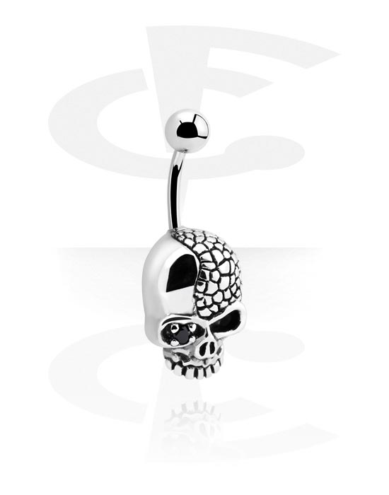 Curved Barbells, Belly button ring (surgical steel, silver, shiny finish) with skull design, Surgical Steel 316L