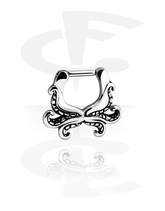 Nose Jewelry & Septums, Septum clicker (surgical steel, silver, shiny finish) with octopus design, Surgical Steel 316L