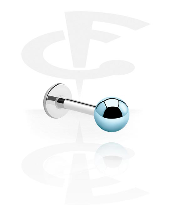 Labrets, Labret (surgical steel, silver, shiny finish) with anodized ball, Surgical Steel 316L