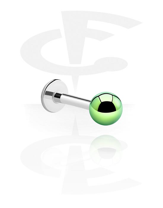 Labrets, Labret (surgical steel, silver, shiny finish) with anodised ball, Surgical Steel 316L
