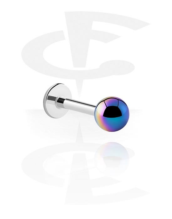 Labrets, Labret (surgical steel, silver, shiny finish) with anodized ball, Surgical Steel 316L