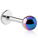 Labrets, Labret (acier chirurgical, argent, finition brillante) avec boule anodisée, Acier chirurgical 316L