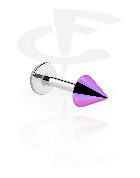 Labrets, Labret (surgical steel, silver, shiny finish) with anodised cone
