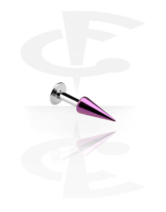 Labrets, Labret (surgical steel, silver, shiny finish) with anodised cone, Surgical Steel 316L