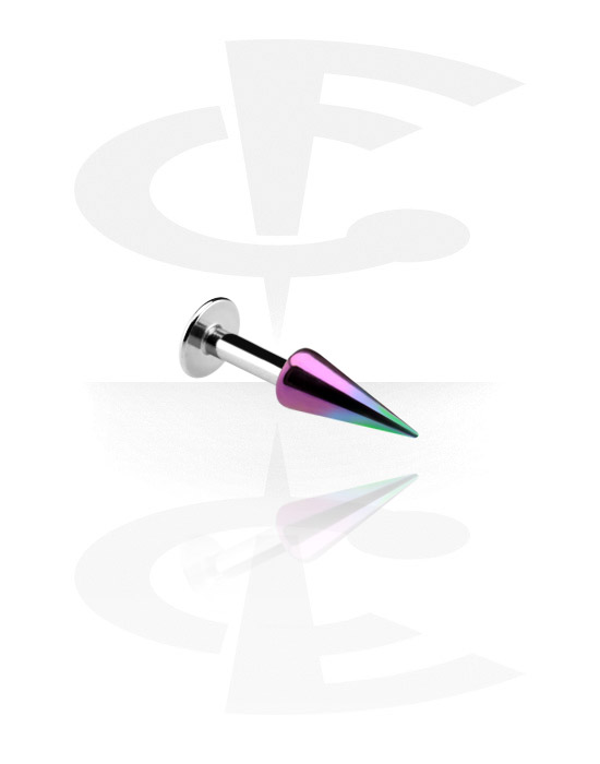 Labrets, Labret (surgical steel, silver, shiny finish) with anodized cone, Surgical Steel 316L