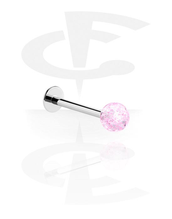 Labrets, Labret (surgical steel, silver, shiny finish) with Ball and glitter, Surgical Steel 316L, Acrylic